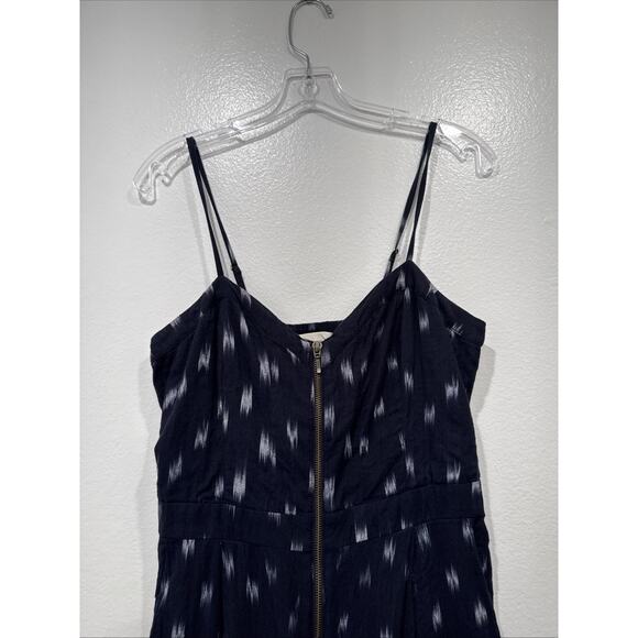 Elevenses Blue Ikat Print Zip Front Jumpsuit Women’s Size 8 Anthropologie Boho - Picture 2 of 10